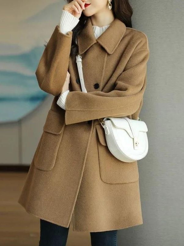 Wool Coat Peacoat - 세련된 중간 길이 울 코트 한국