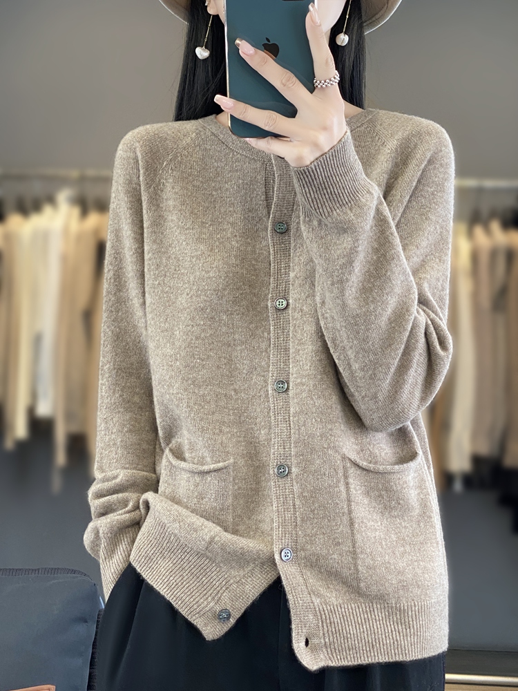 여성 패션 메리노 울 스웨터 오-넥 긴 소매 포켓 카디 - Wool Coat Peacoat 리뷰 및 가격