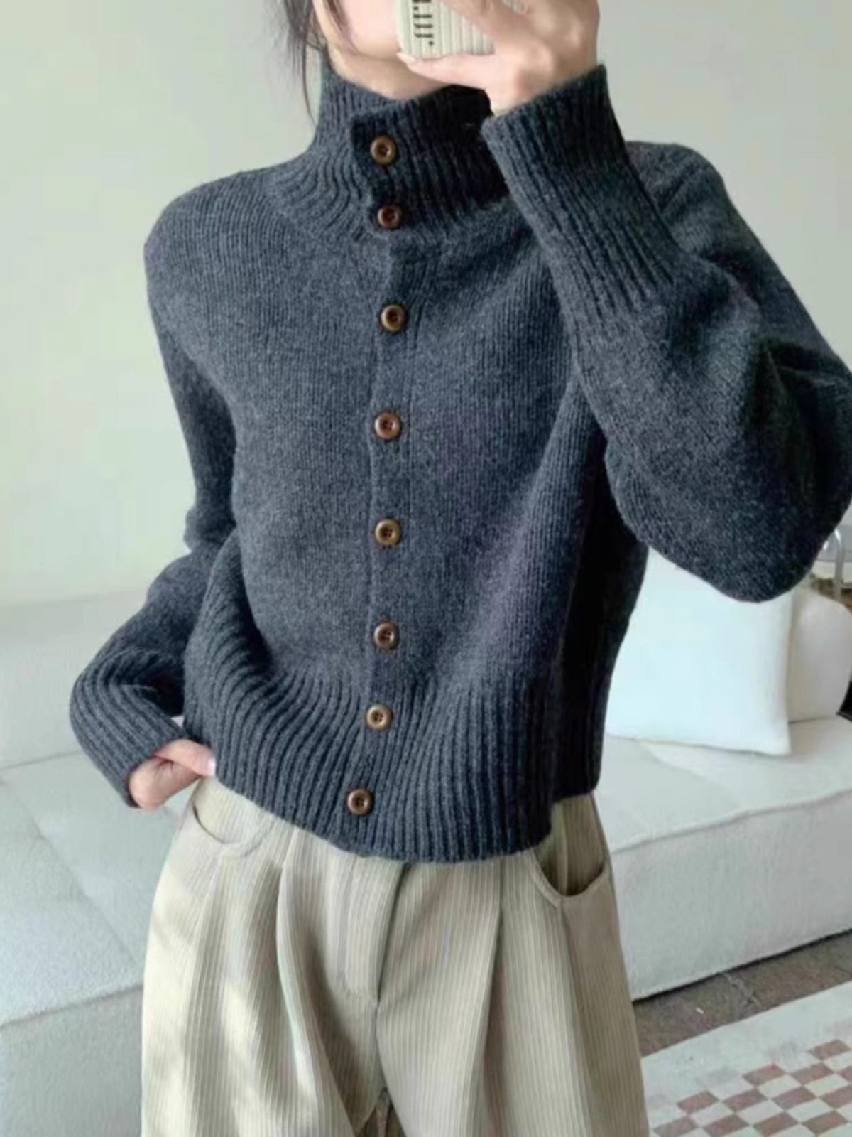 여성용 터틀넥 짧은 캐시미어 니트 가디건, 가을 및 겨 - Wool Coat Peacoat 리뷰 및 가격